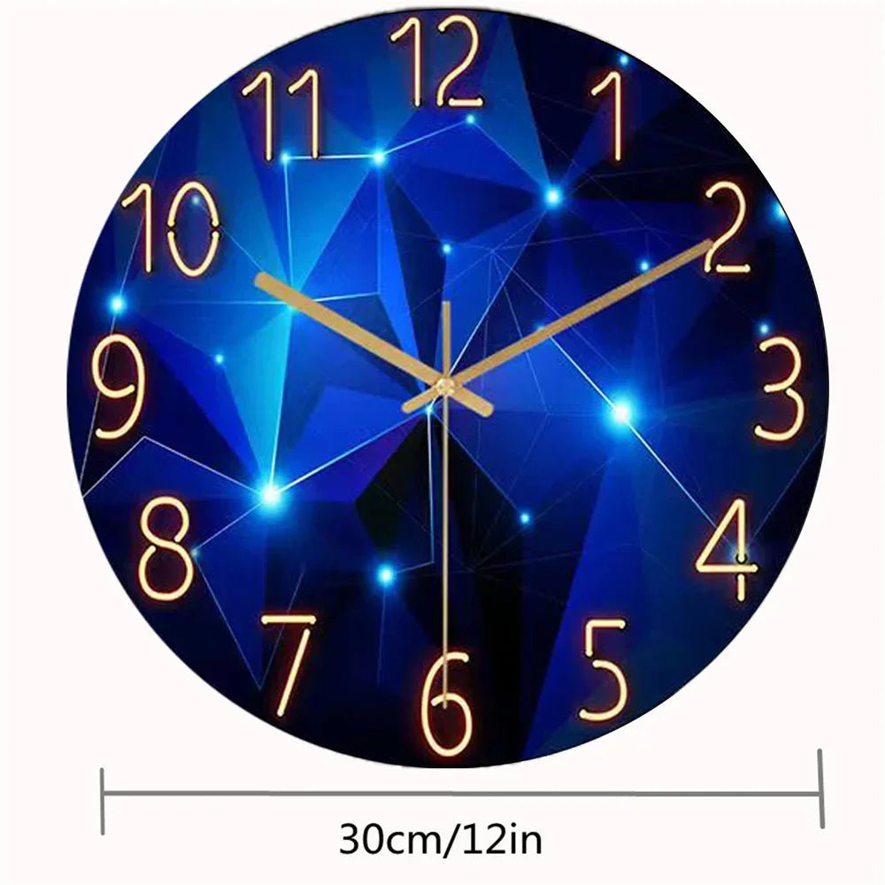 Cravinc 12-inch Geometric Wall Clock in Dark Blue Tempered Glass