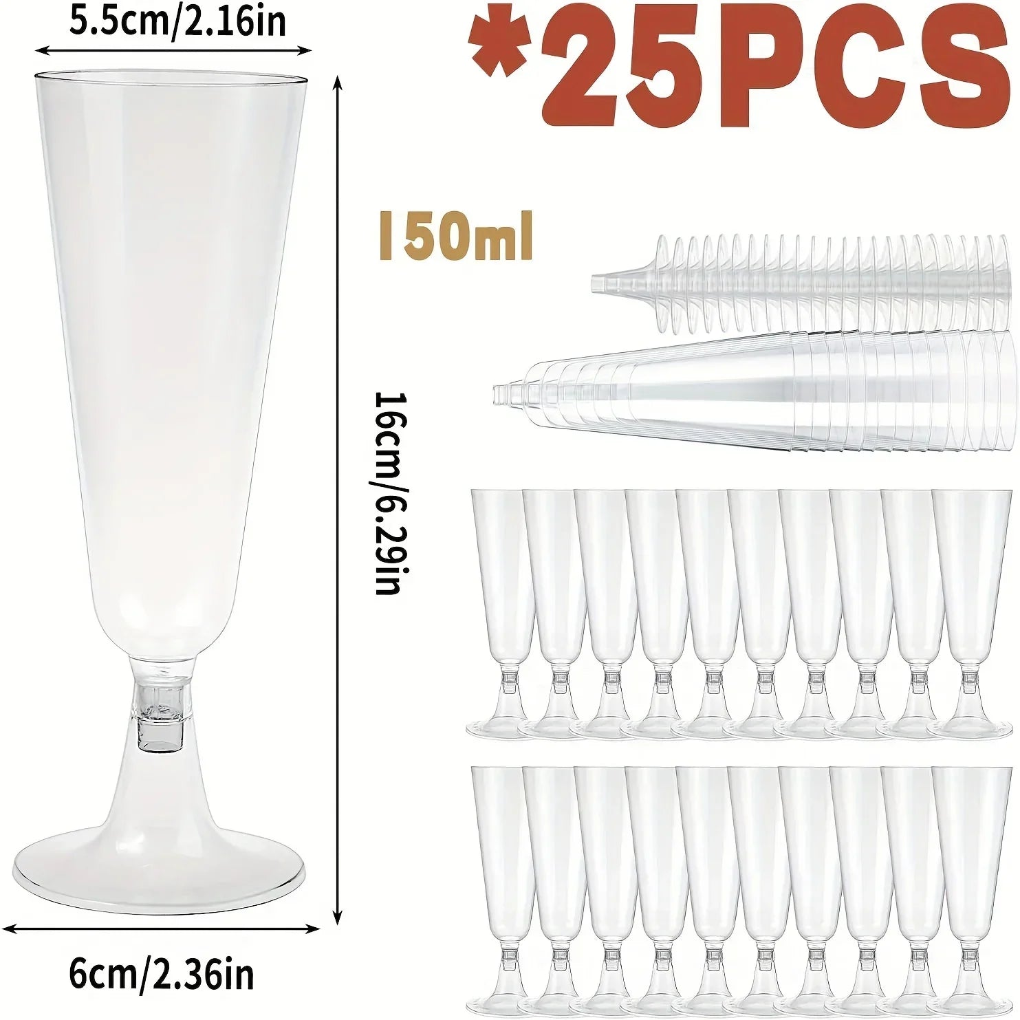 Cravinc 150ml Disposable Champagne Flutes for Weddings and Events