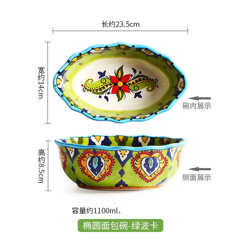 Cravinc 1100ML Ceramic Noodle Bowl Exquisite Fruit Salad Dessert Kitchen Accessories