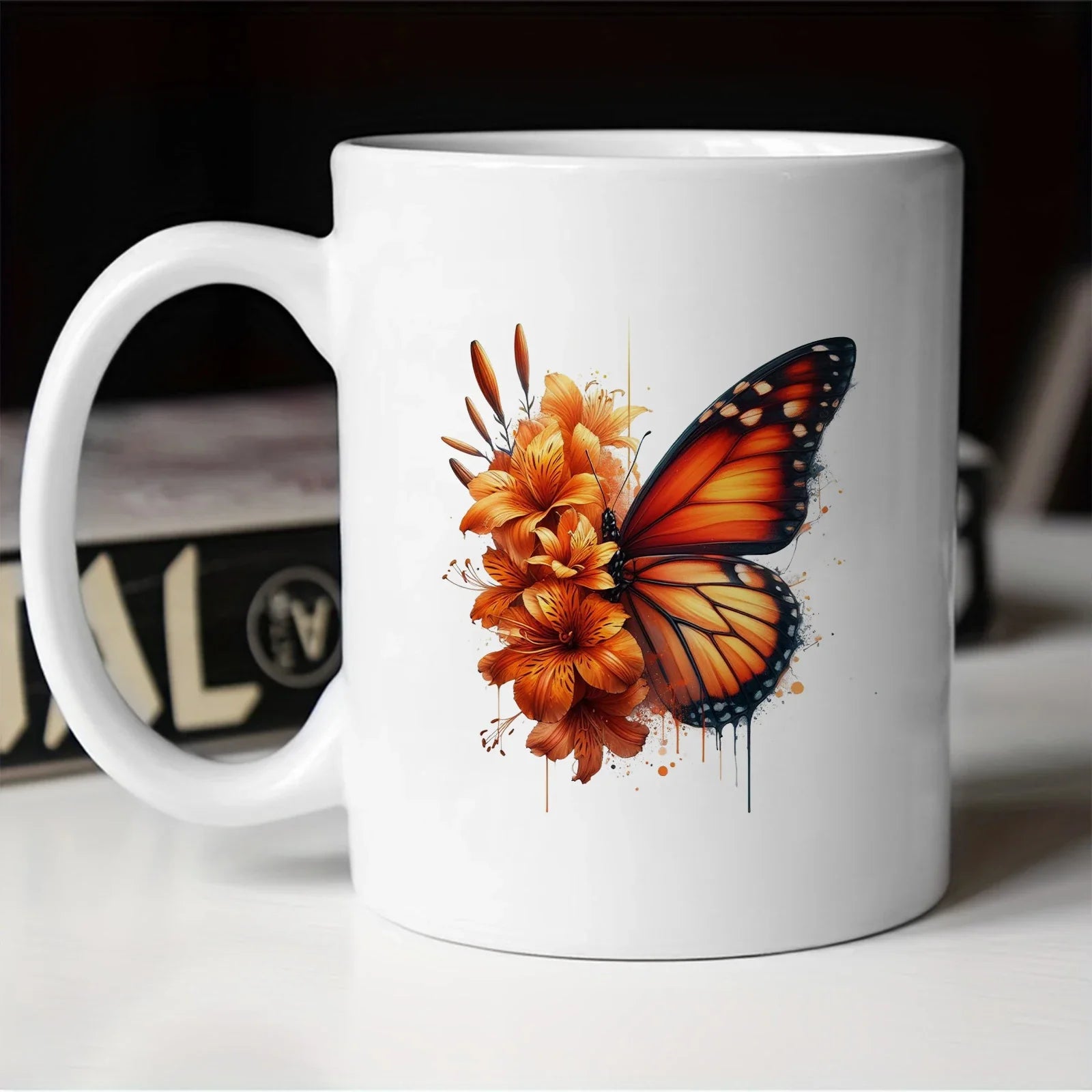 Cravinc 11oz Butterfly Pattern Ceramic Coffee Mug - Colorful Kitchen Drinkware