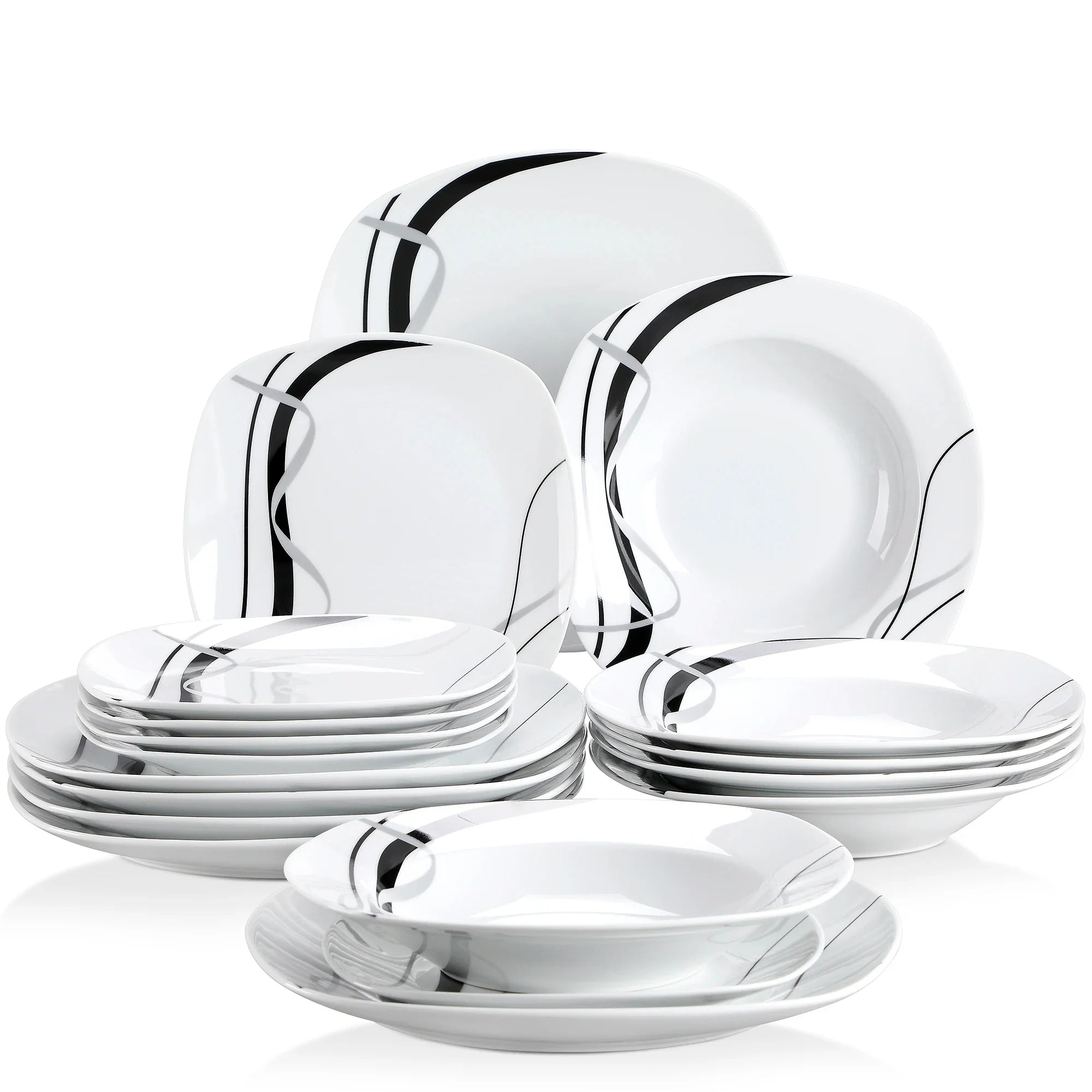 Cravinc 18-Piece Porcelain Ceramic Black Line Tableware Set