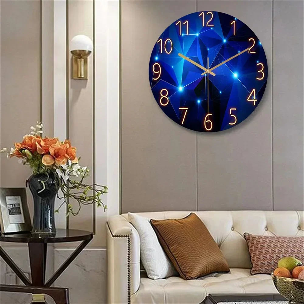 Cravinc 12-inch Geometric Wall Clock in Dark Blue Tempered Glass