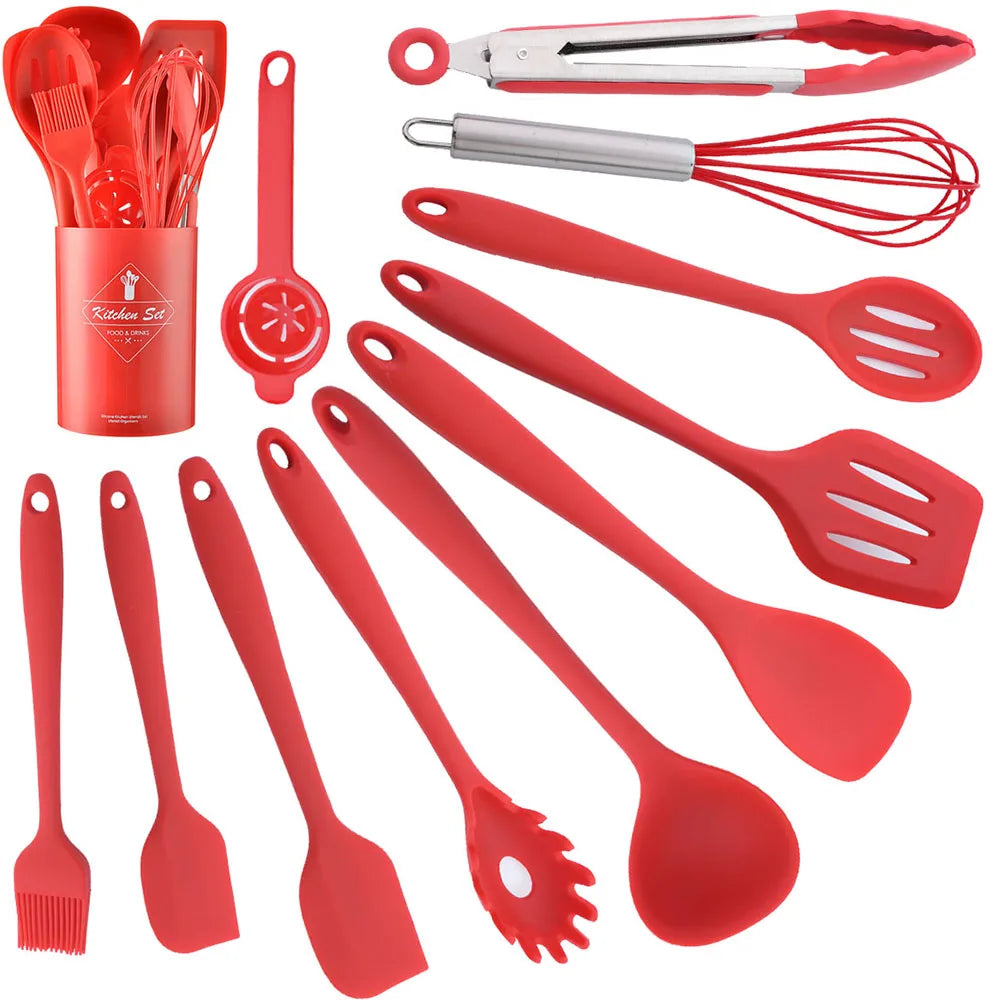 Cravinc 12-Piece Pink Silicone Kitchen Utensils Set in Branded Box