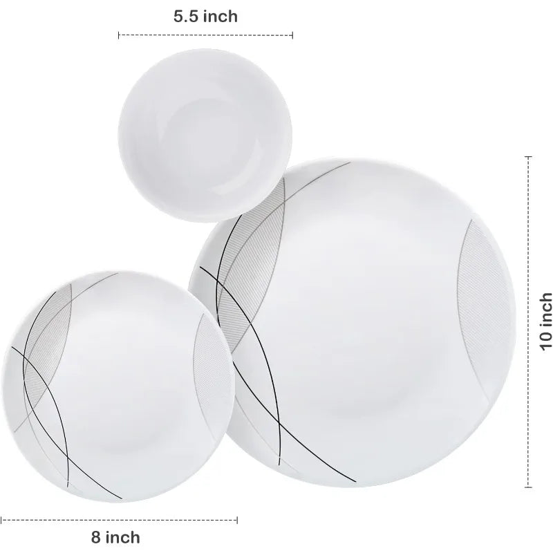 Cravinc 18-Piece White-Gray Dinnerware Set, Service for 6, Break and Chip Resistant