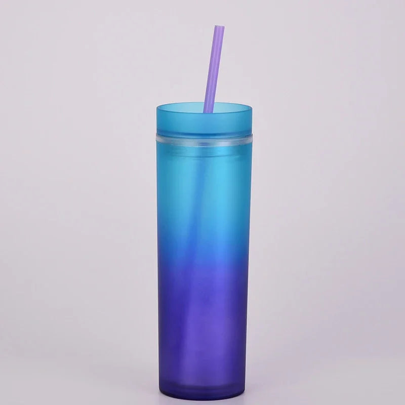 Cravinc 16oz Rainbow Gradient Skinny Tumbler with Straw