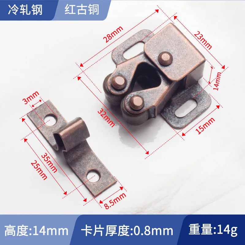 Copper Cabinet Door Roller Latch Set by Cravinc - Twin Catches with Striker