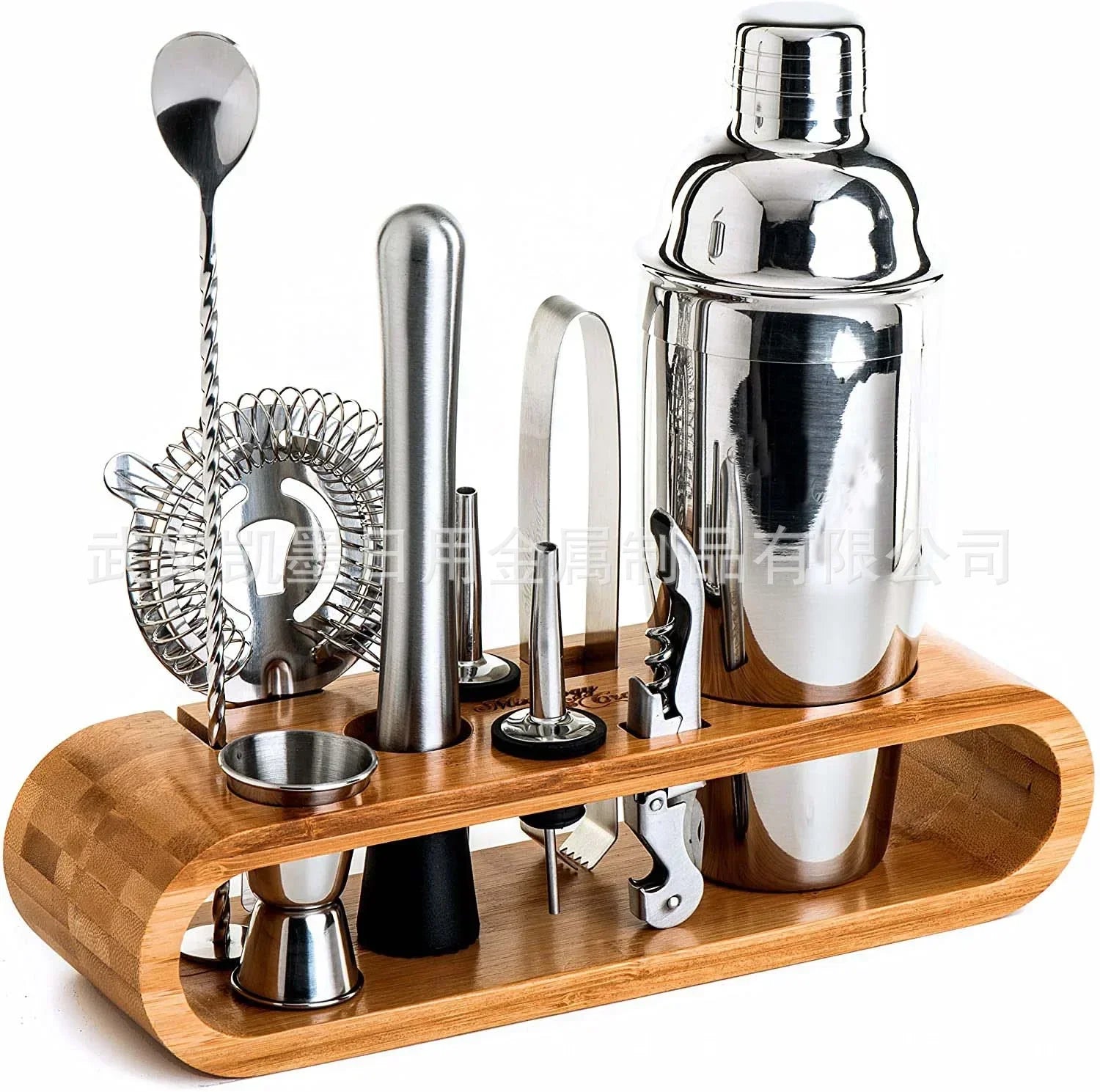 Cravinc 10-Piece Stainless Steel Cocktail Mixer Set in Bamboo Frame