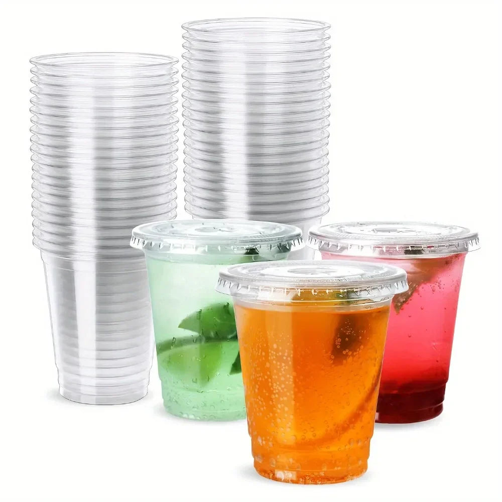 Cravinc 16oz Clear Plastic Cup Lids - Cold Drink Containers, Party Cups