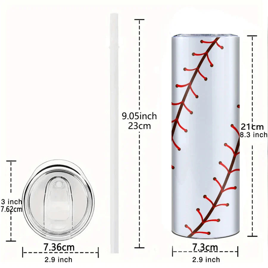 Baseball Pattern Stainless Steel Water Cup & Thin Bottle Set by Cravinc