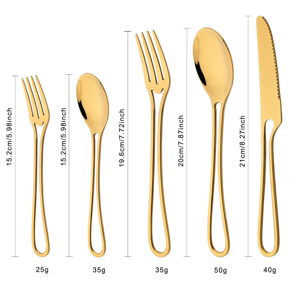 Cravinc 16-Piece Gold Cutlery Set with Hollowed Out Handle