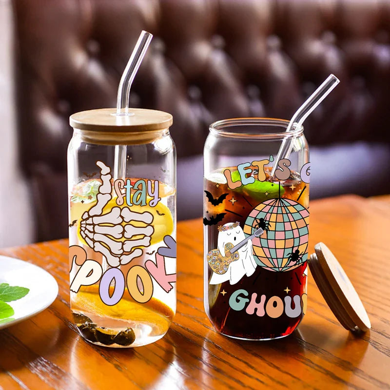 Cravinc "Stay Spooky" Glass Mason Can with Bamboo Lid & Straw