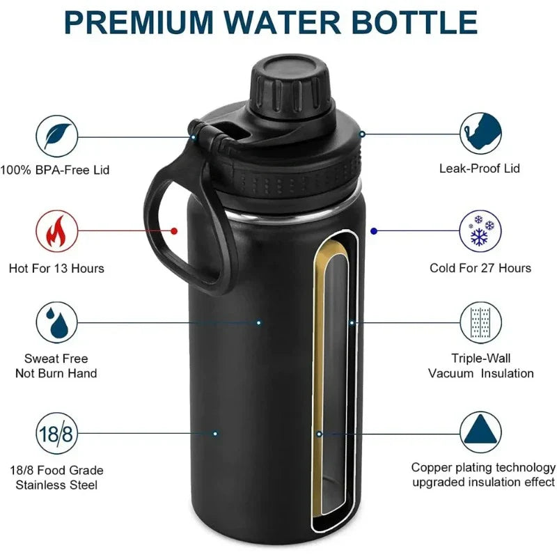 Cravinc 1000ml Stainless Steel Insulated Sports Water Bottle