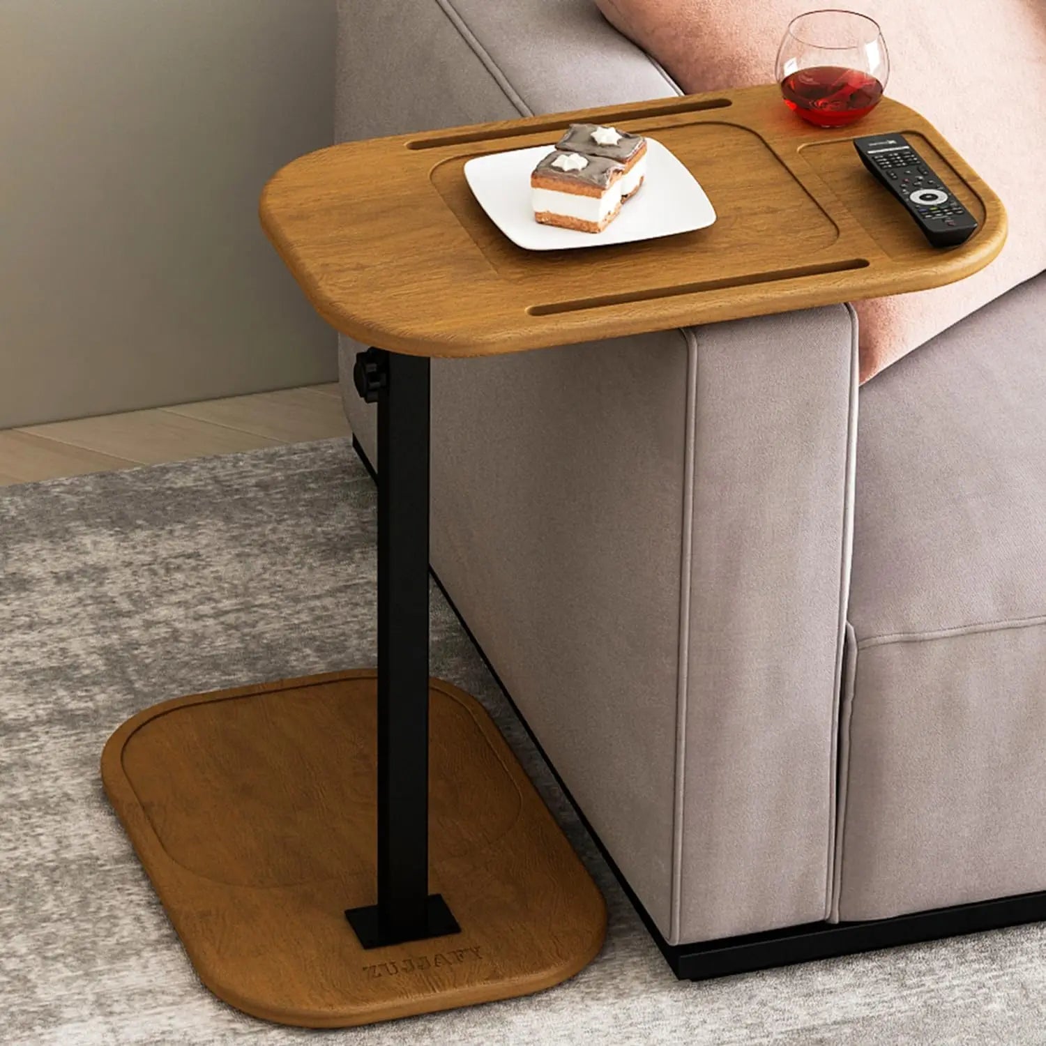 Adjustable Swivel Acacia Wood Couch Side Table for Drinks and Snacks by Cravinc