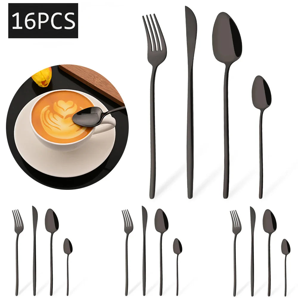 Cravinc 16-Piece Black Gold Stainless Steel Flatware Set