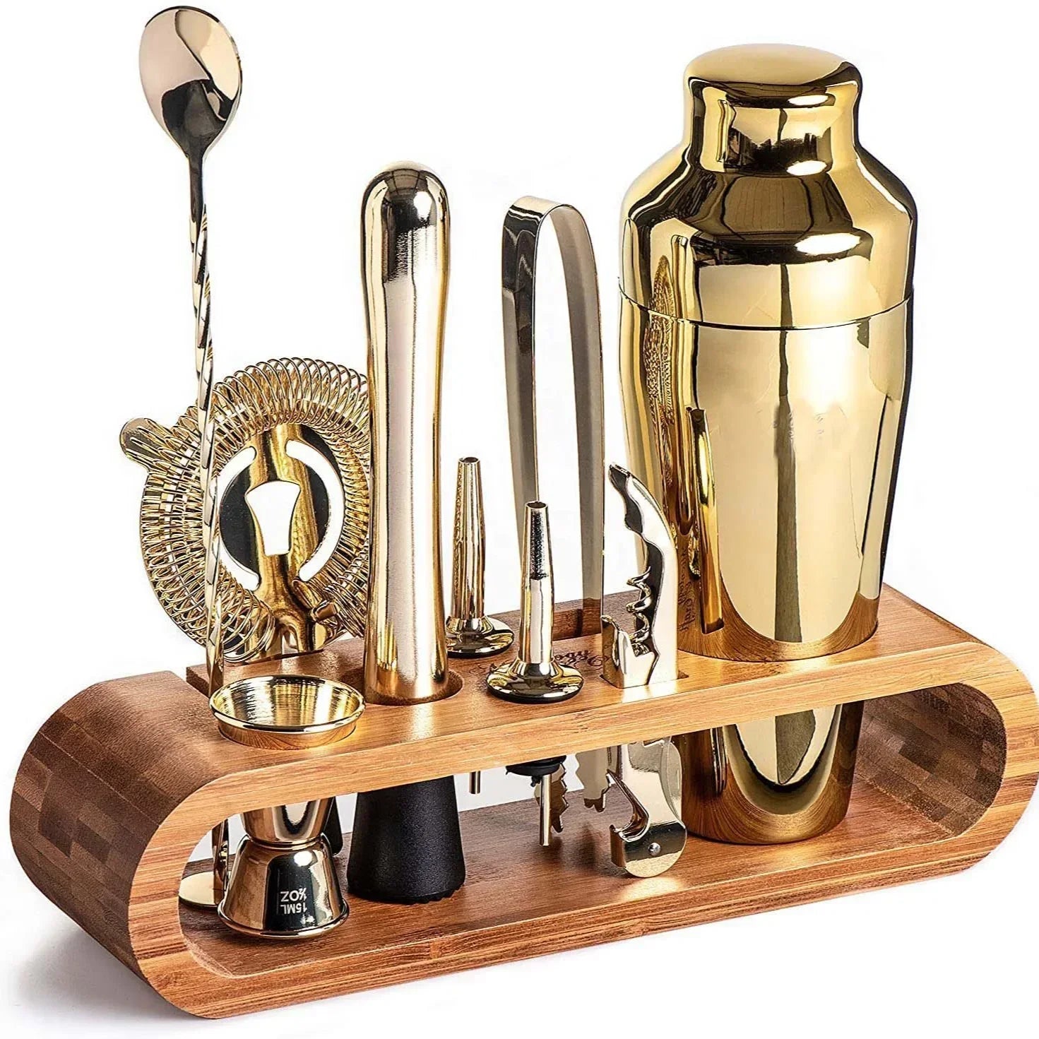 Cravinc 10-Piece Stainless Steel Cocktail Mixer Set in Bamboo Frame