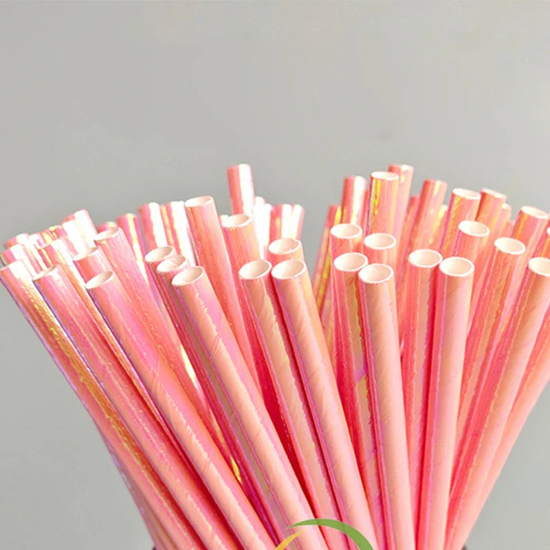 25pcs Cravinc Metallic Foil Paper Straws: Glitter Rainbow Birthday Wedding Cake Pop