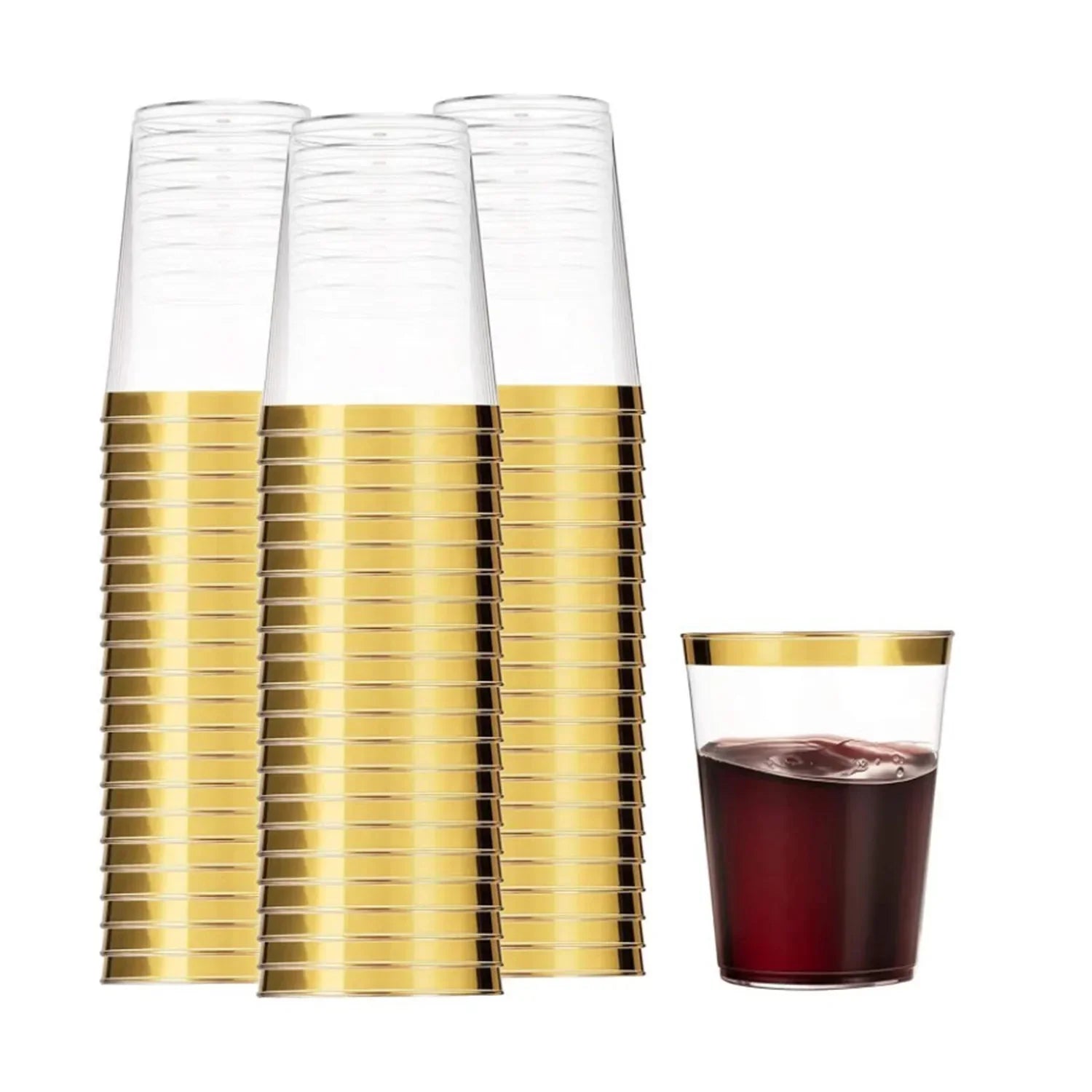 Cravinc 10oz Clear Golden Rim Plastic Cups – Elegant Disposable Tumblers for Weddings & Parties