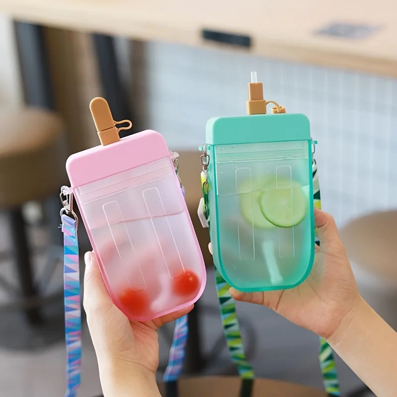 300ml Cravinc Popsicle Plastic Water Bottle with Straw and Strap