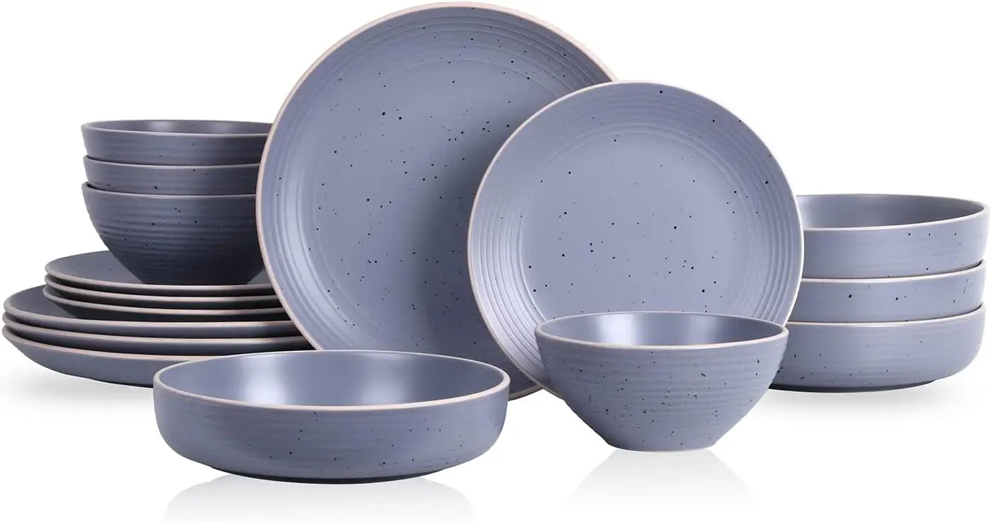 Cravinc 16-Piece Stoneware Dinnerware Set for 4, Modern Round Plates & Bowls