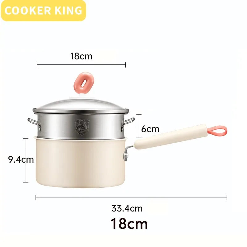 Cravinc 16/18CM Medical Stone Saucepan with Baby Food Steamer and Non-Stick Noodle Pot