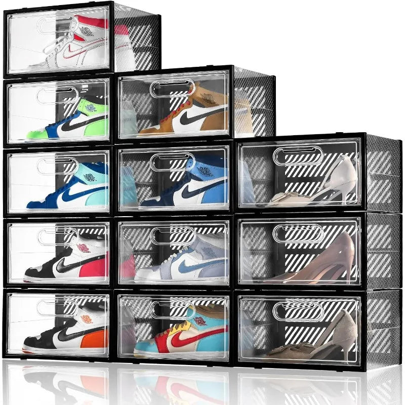 Cravinc 15 Pack Clear Plastic Stackable Shoe Storage Boxes with Magnetic Door