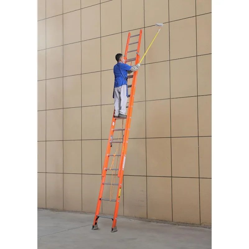 Cravinc 16-Foot Fiberglass Extension Ladder - Orange, Strong Load Capacity