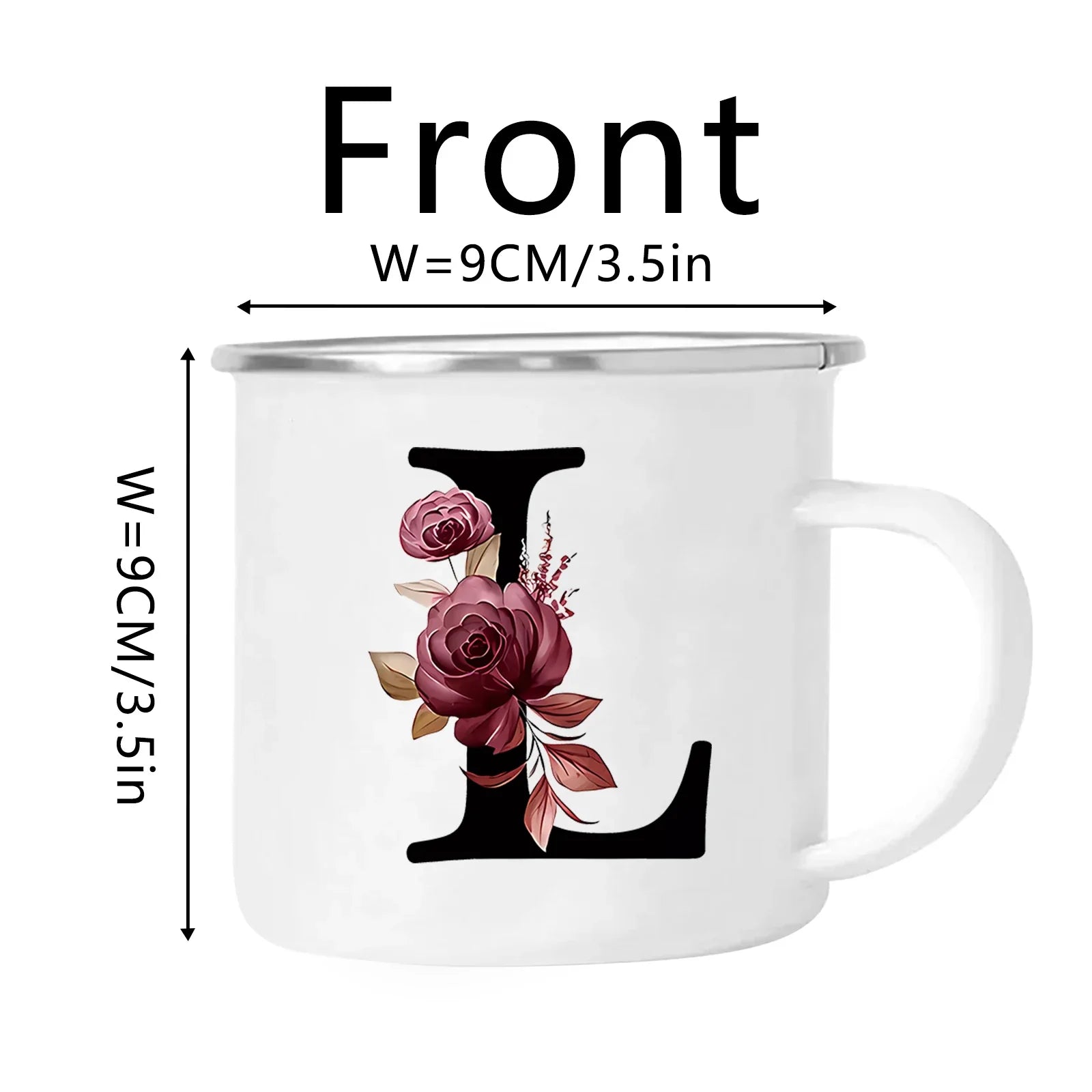 Cravinc 12oz Floral Letters Enamel Coffee Mug with Handle for Camping and Travel