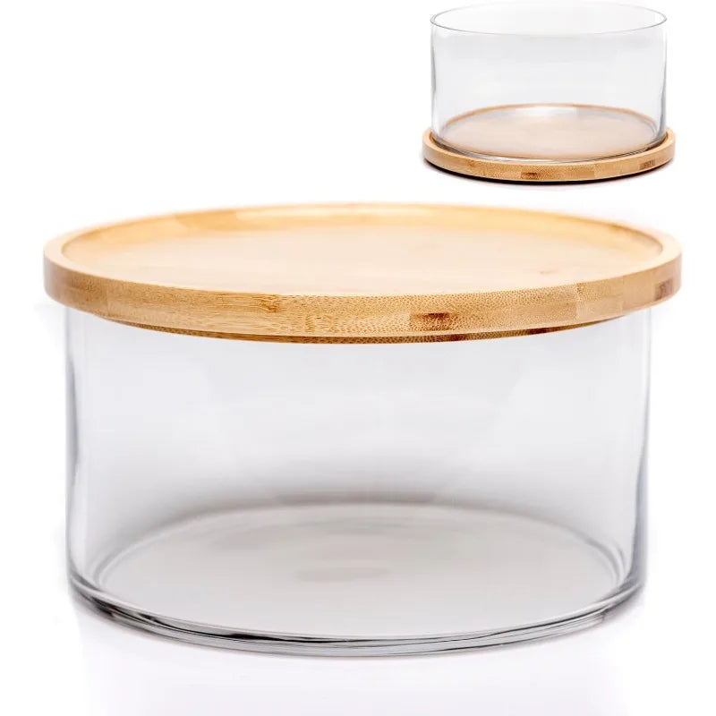 Cravinc 125oz Glass Salad Bowl with Bamboo Lid - XL Clear Mixing Dish