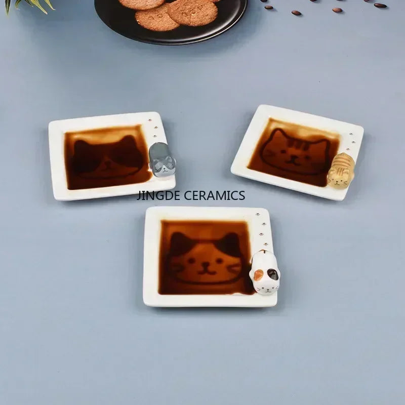 Cat Ceramic Soy Sauce & Chopsticks Holder Set by Cravinc