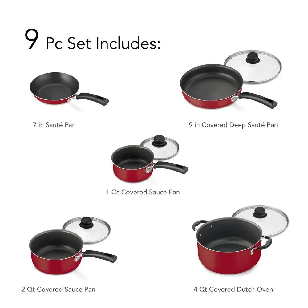 Cravinc™ 9-Piece Non-Stick Cookware Set (Red)