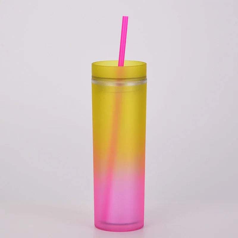 Cravinc 16oz Rainbow Gradient Skinny Tumbler with Straw