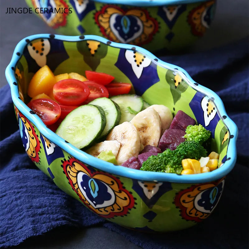 Cravinc 1100ML Ceramic Noodle Bowl Exquisite Fruit Salad Dessert Kitchen Accessories