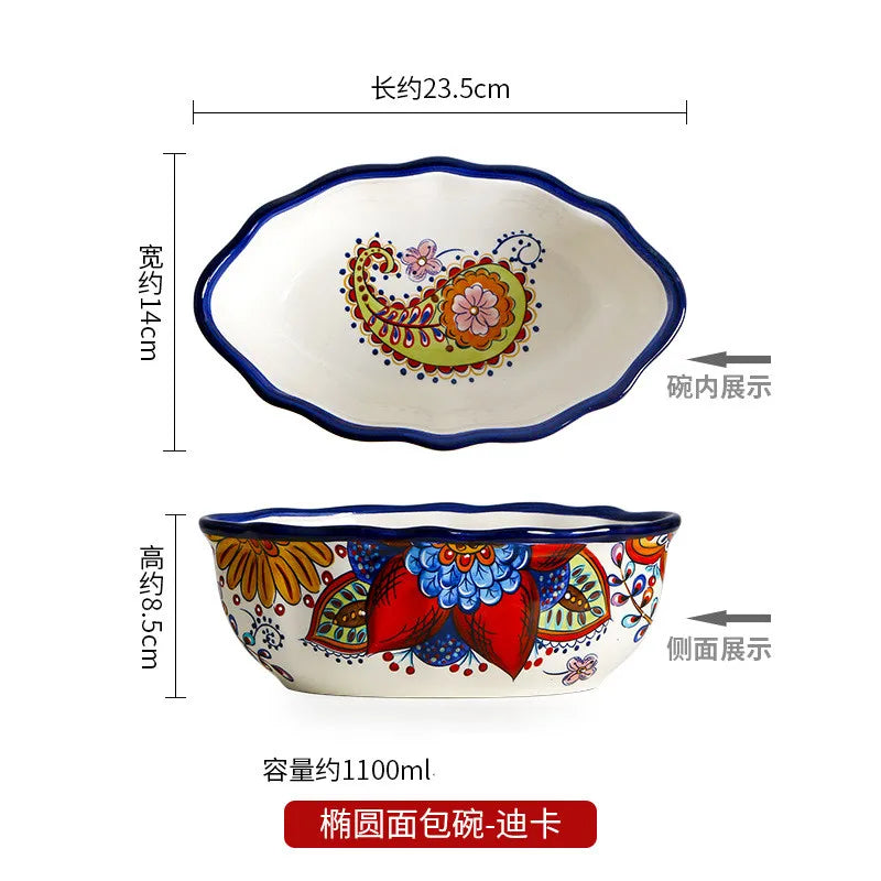 Cravinc 1100ML Ceramic Noodle Bowl Exquisite Fruit Salad Dessert Kitchen Accessories