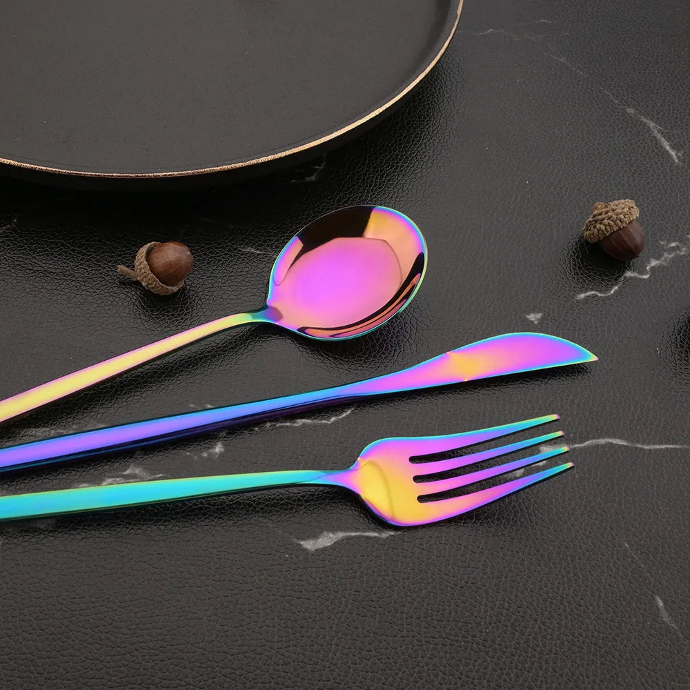 Cravinc 12Pcs Rainbow Silverware Cutlery Set Stainless Steel Luxury Flatware Fork Spoon Knife