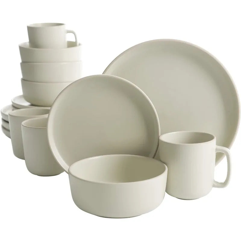 Cravinc 16-Piece Round Matte Stoneware Dinnerware Set for 4, Green