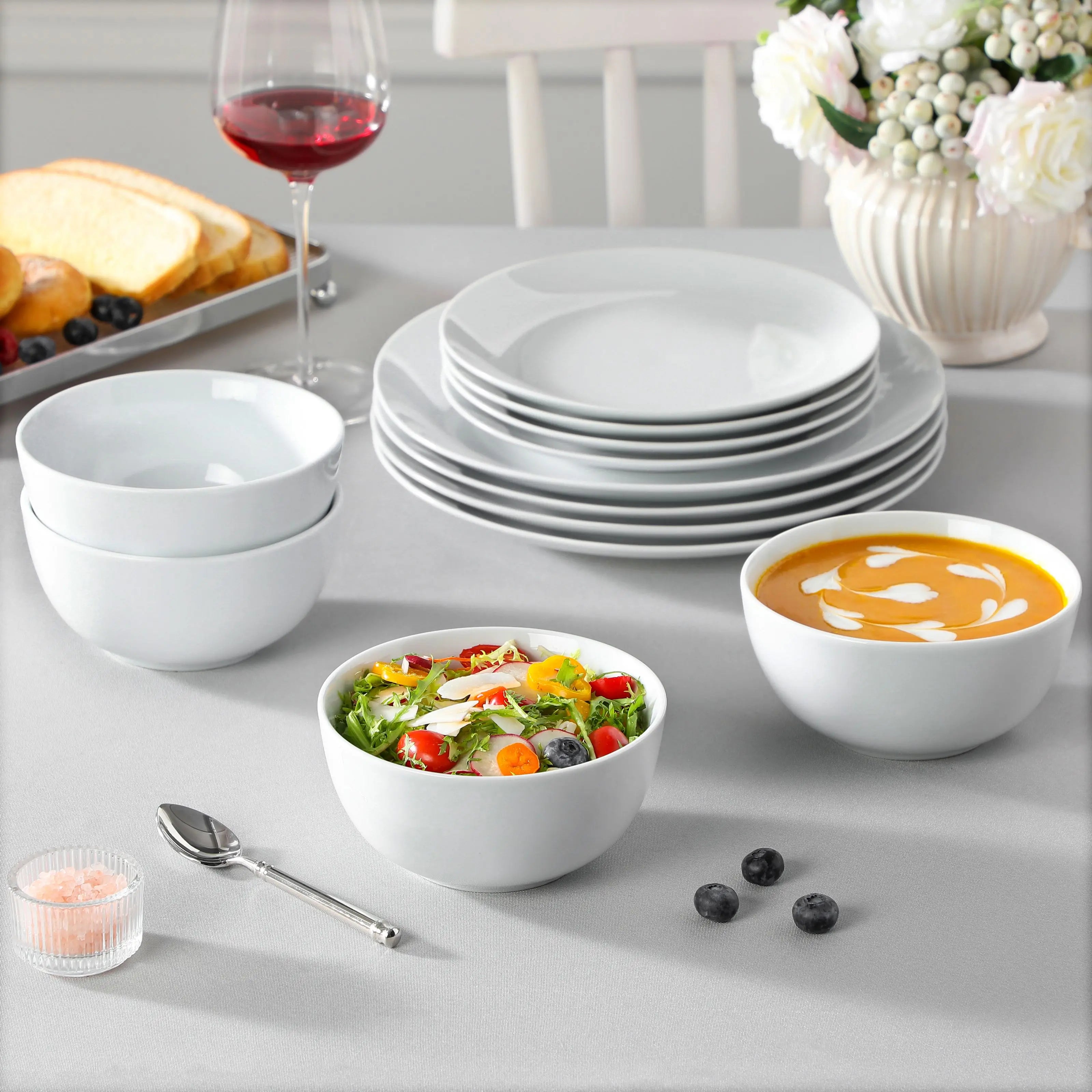 Cravinc 12/24 Piece Porcelain Dinnerware Set for 4/8 with Plates and Bowls