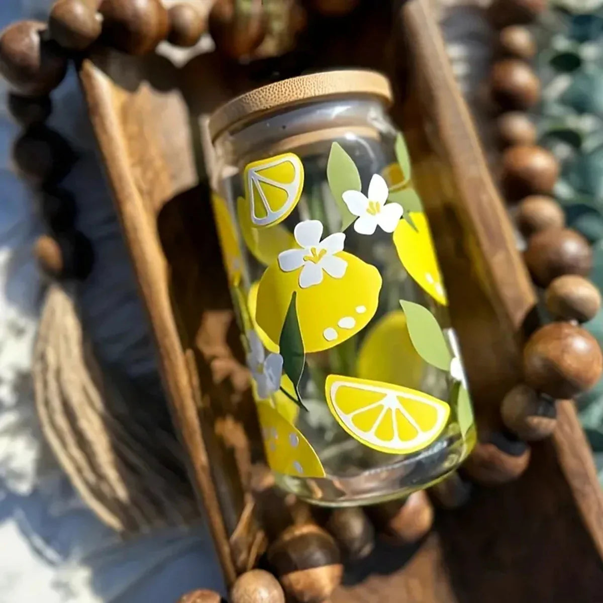 Camellia Lemon Slice Tumbler - 16oz Transparent Glass Juice Glass by Cravinc