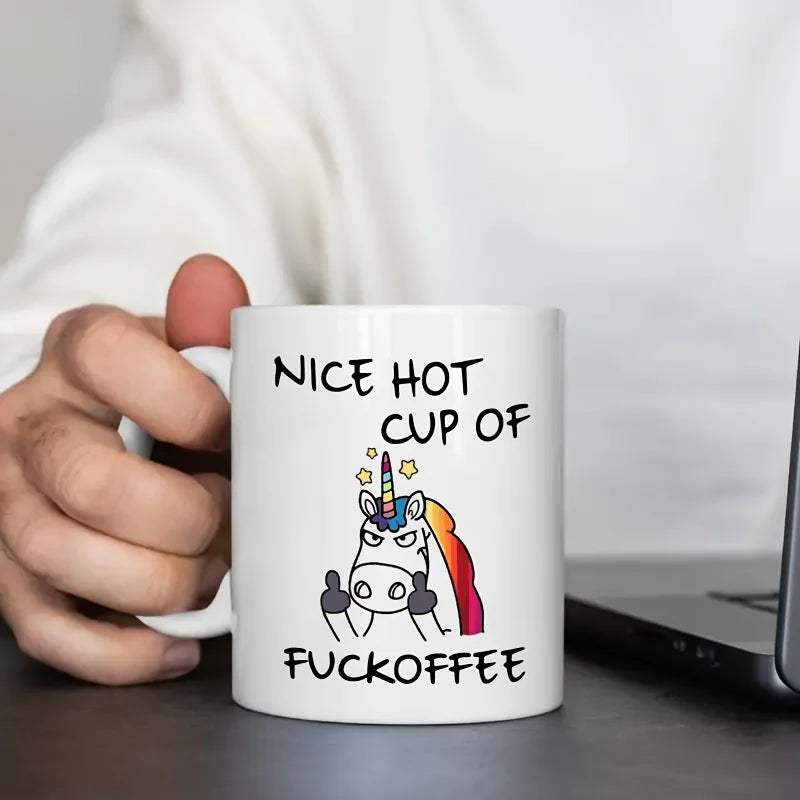 Cravinc 11oz Angry Unicorn Ceramic Coffee Mug | Insulated Hot/Cold Beverage Cup