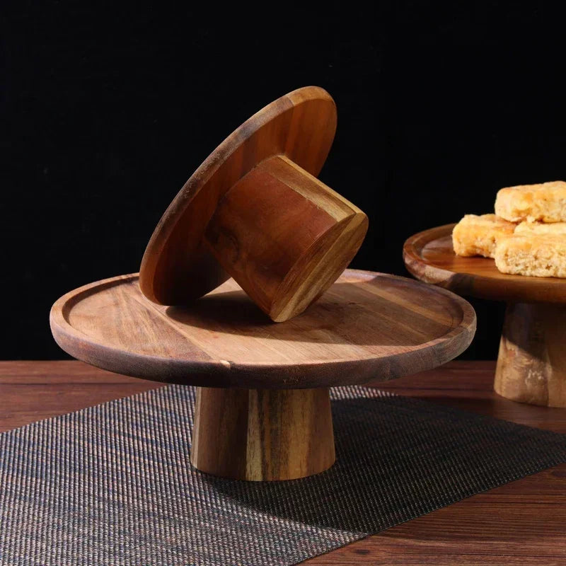 Acacia Wood Cake Stand by Cravinc: Elegant Dessert Display Stand & Snack Tray