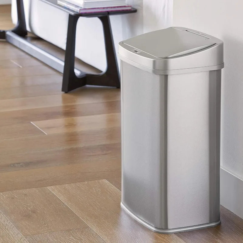 Cravinc 13 Gal Touchless Automatic Motion Sensor Trash Can Silver Trim