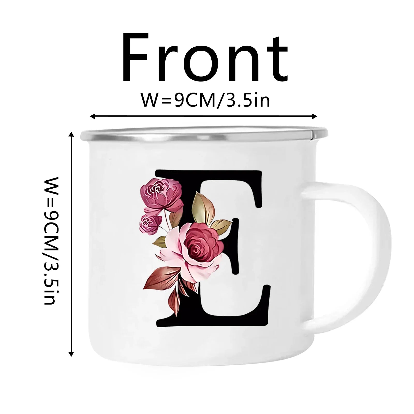 Cravinc 12oz Floral Letters Enamel Coffee Mug with Handle for Camping and Travel