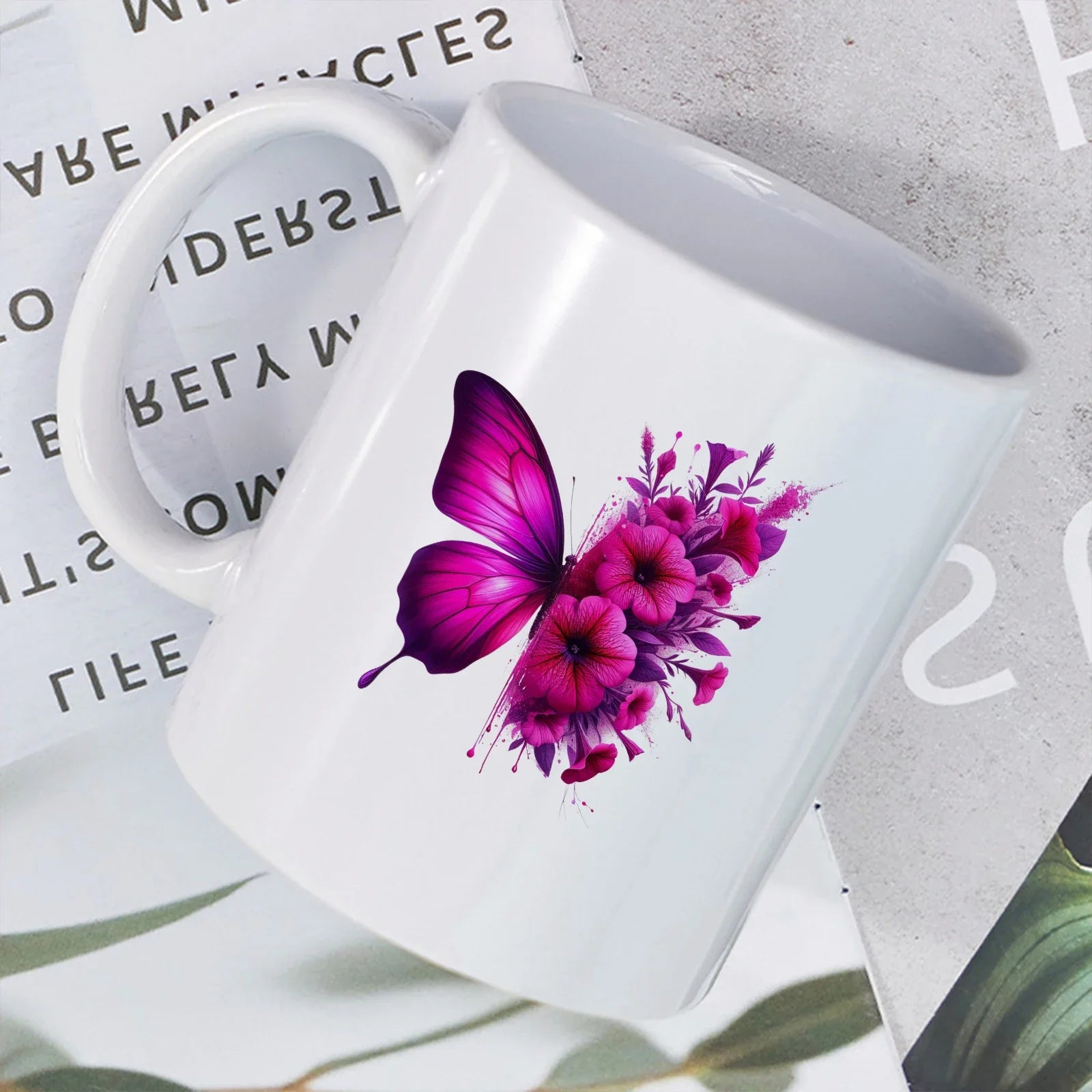 Cravinc 11oz Butterfly Pattern Ceramic Coffee Mug - Colorful Kitchen Drinkware