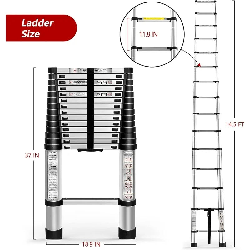 Cravinc 14.5FT Telescoping Heavy Duty Aluminum Ladder 330 LBS Load Capacity Extension Ladders