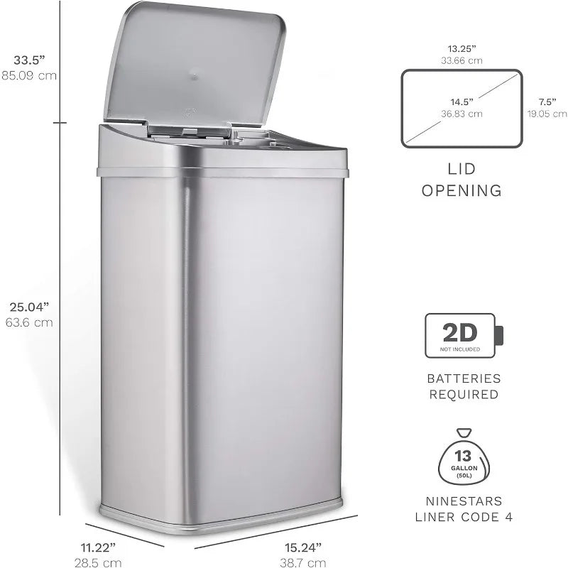 Cravinc 13 Gal Touchless Automatic Motion Sensor Trash Can Silver Trim