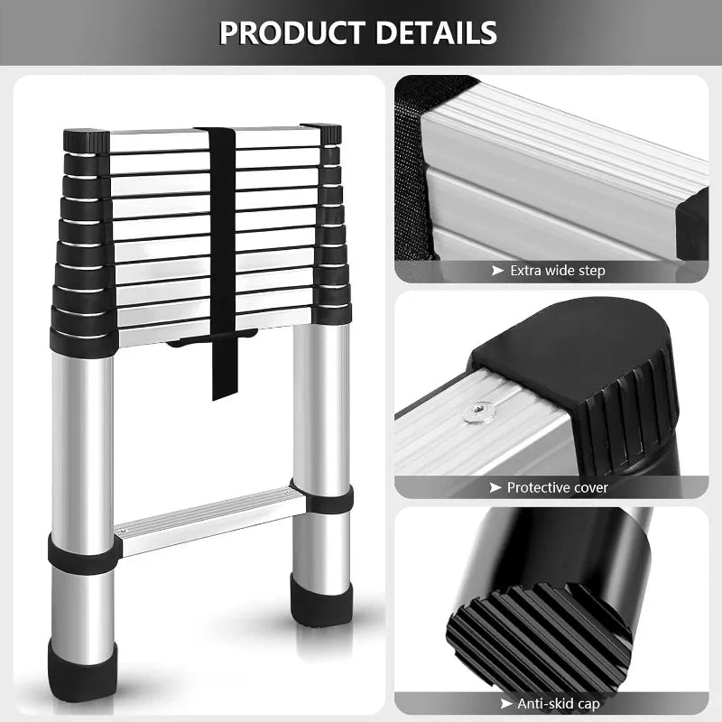 Cravinc 14.5FT Aluminum Telescopic Ladder Multi-Use Non-Slip Folding Extension Step Ladder