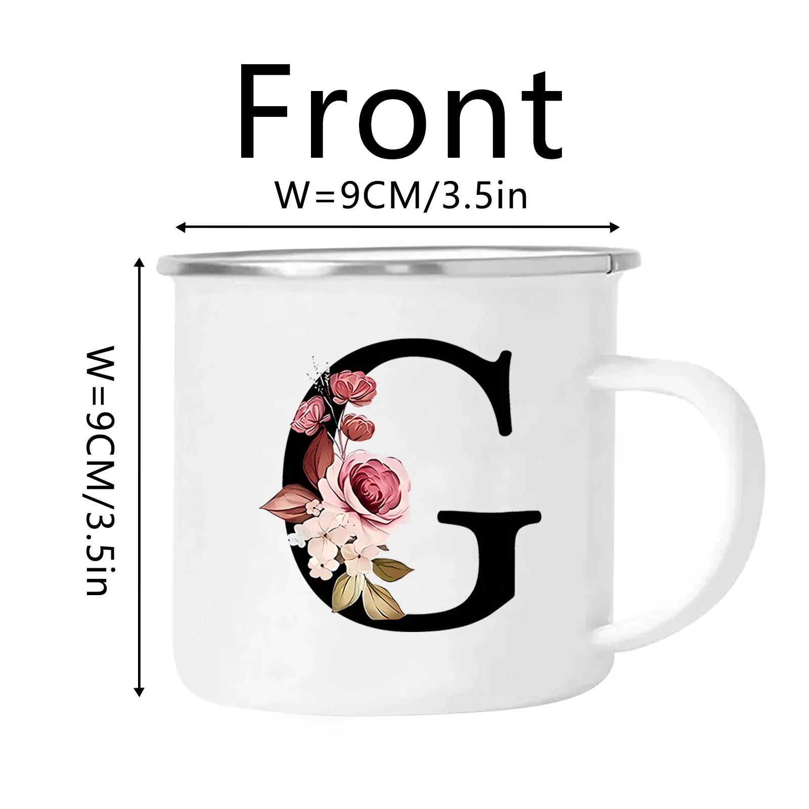 Cravinc 12oz Floral Letters Enamel Coffee Mug with Handle for Camping and Travel