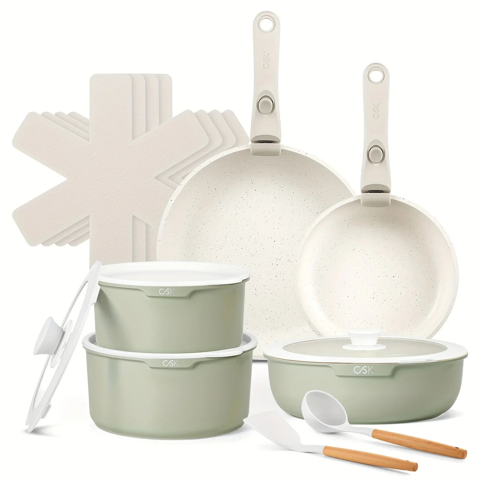 Cravinc 17-Piece Non-Stick Cookware Set with Detachable Handle