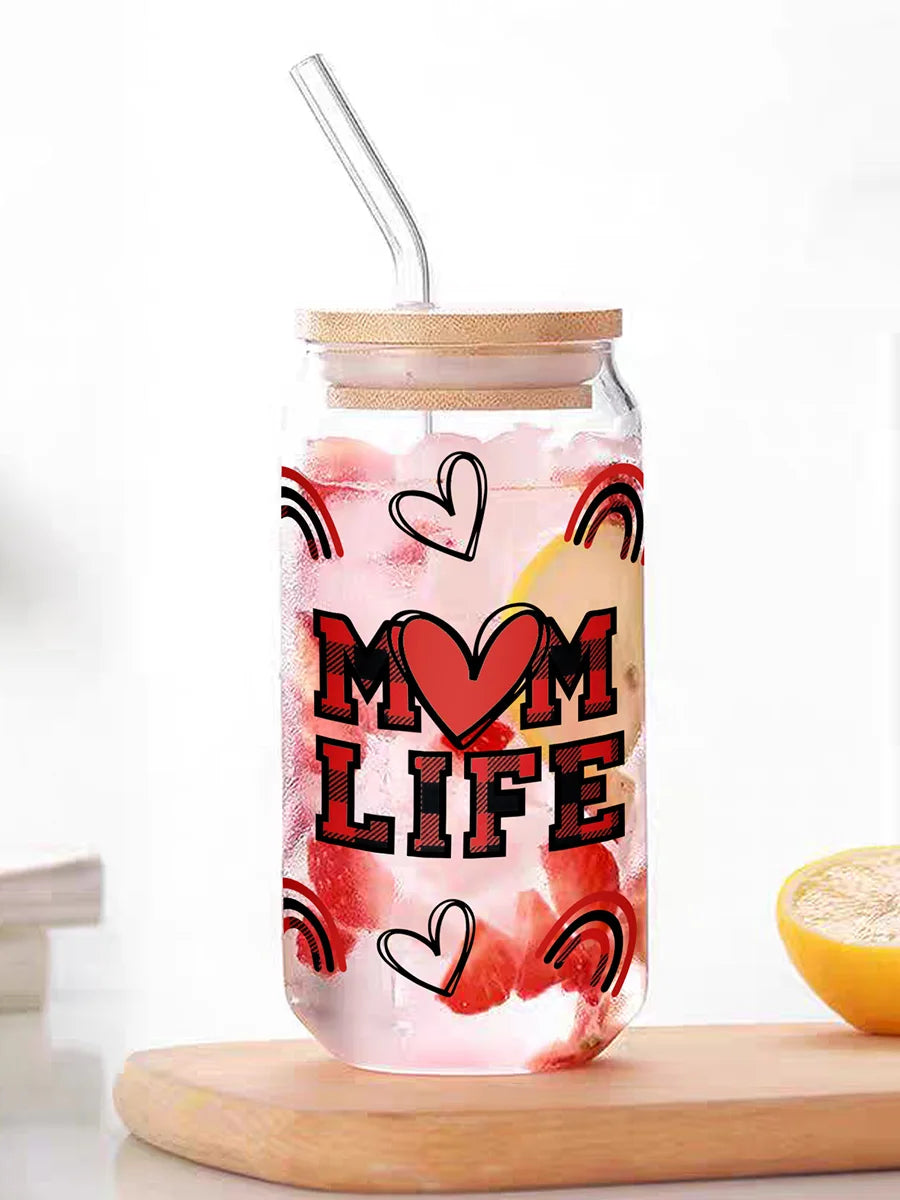 Cravinc 16oz Sublimation Glass Can with Bamboo Lid & Straw - Mother's Day Gift