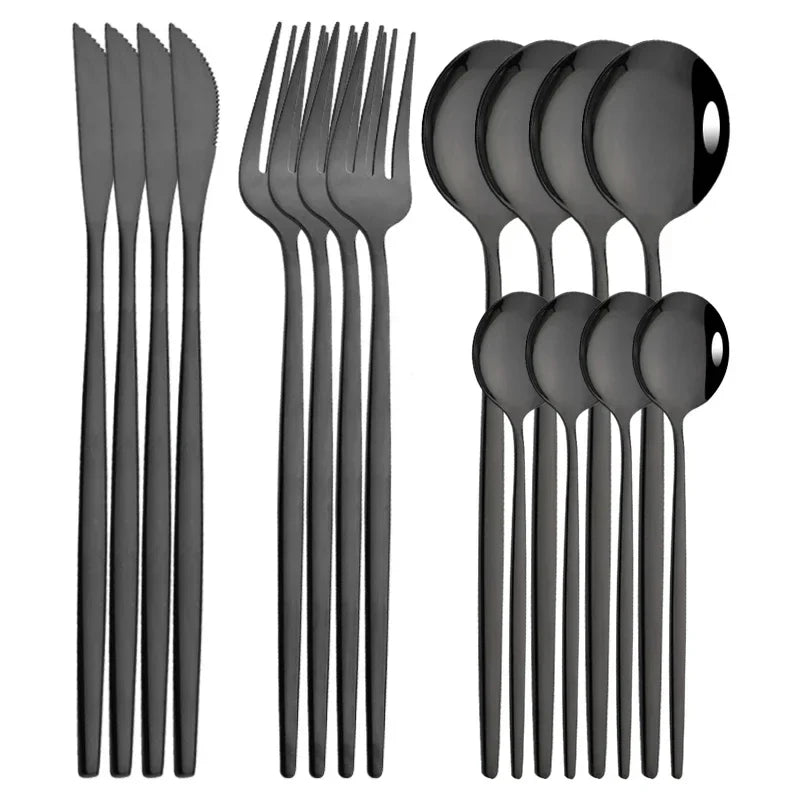 Cravinc 16-Piece Green Silver Stainless Steel Cutlery Set for Dining & Kitchen