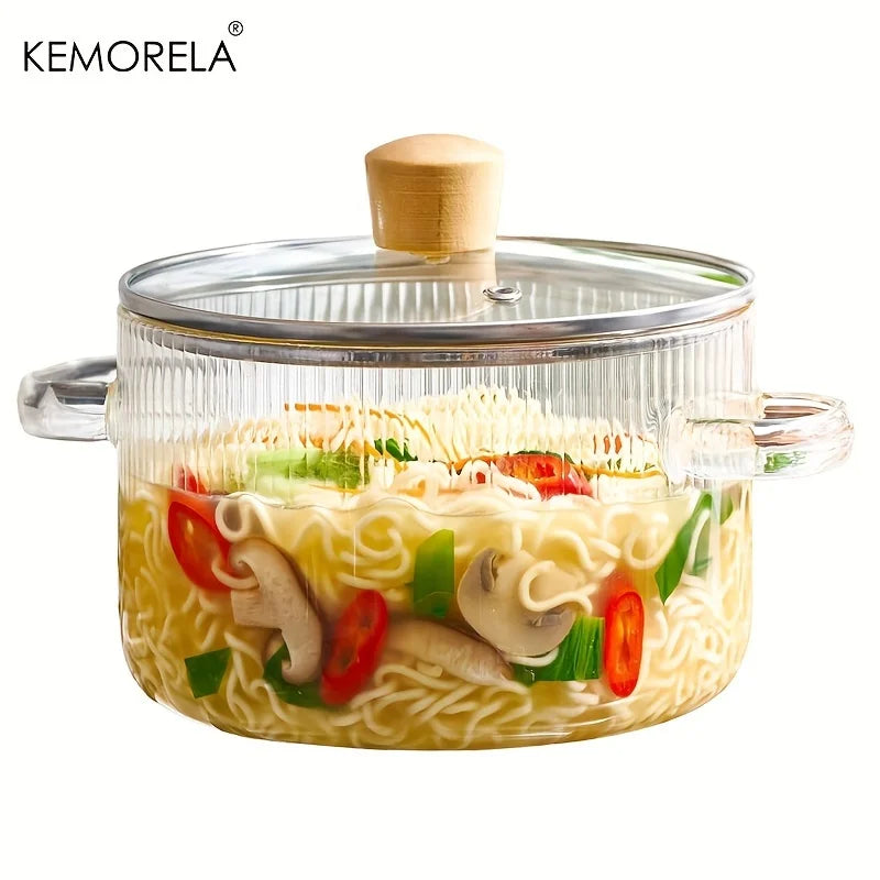 Cravinc 1.6L Glass Cooking Pot with Lid - Heat-Resistant Utensil for Soup, Porridge, Milk